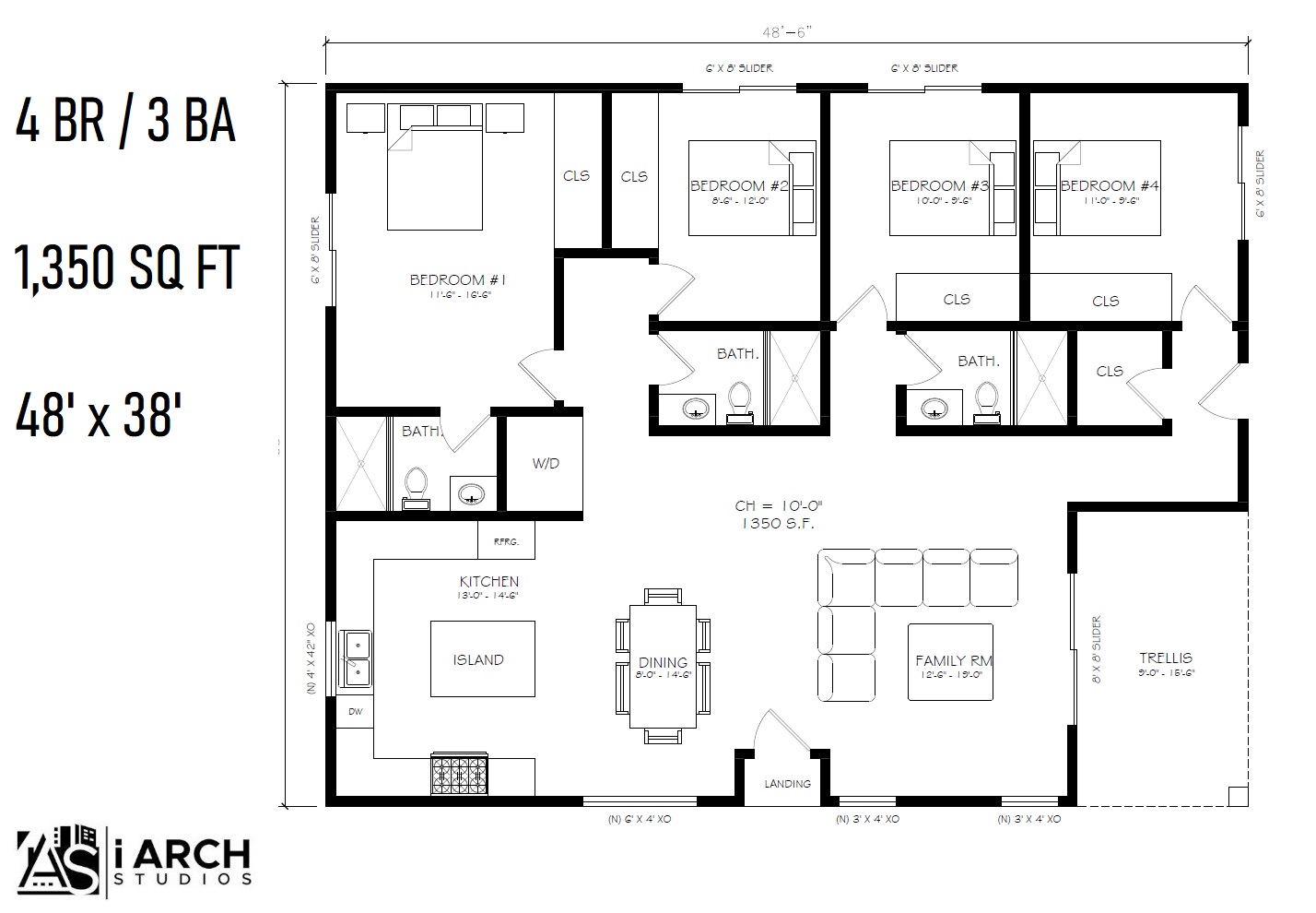 4BR / 3BA ADU Floor Plan