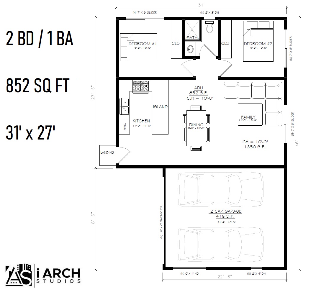 GROUND UP ADU WITH 2-CAR GARAGE​ Floor Plan